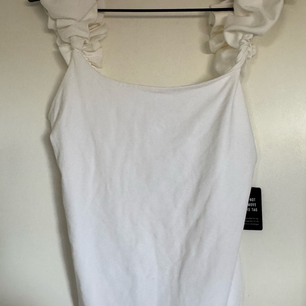 Express White Ruffled Thong Bodysuit